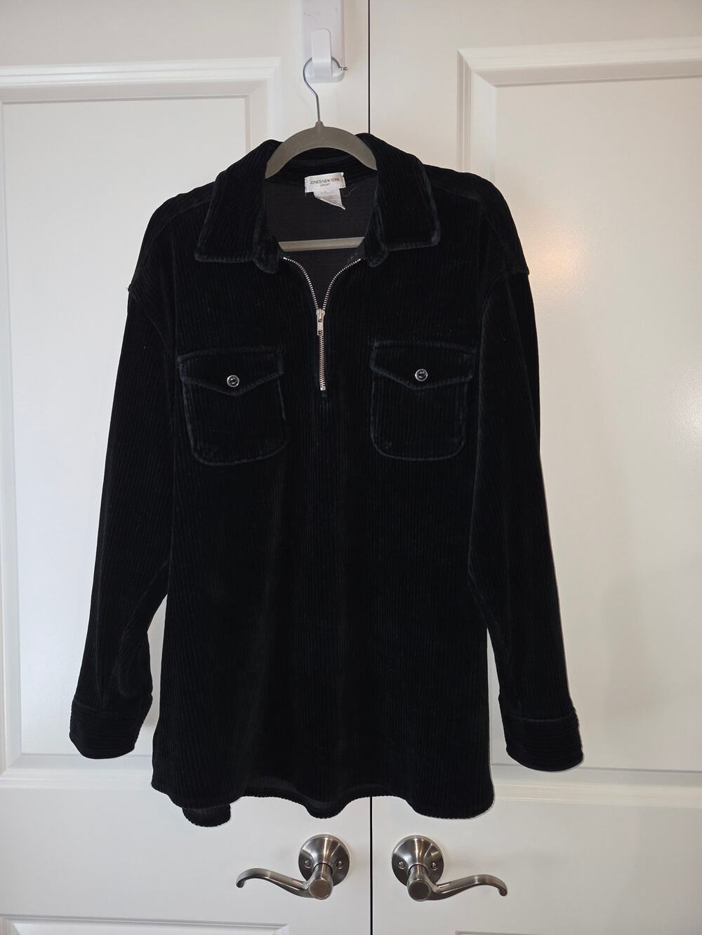Vintage Jones New York Black Corduroy Quarter-Zip Popover Shirt Size L